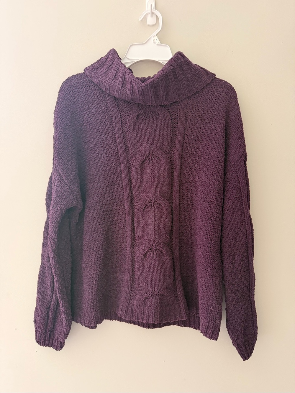 Seven7 Plum Cable-Front Turtleneck Sweater